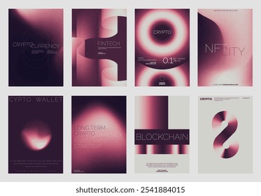 Modern cryptocurrency vector poster set. Modern abstract business finance poster template set. Red gradient design. Set of modern vector poster templates, red gradient design