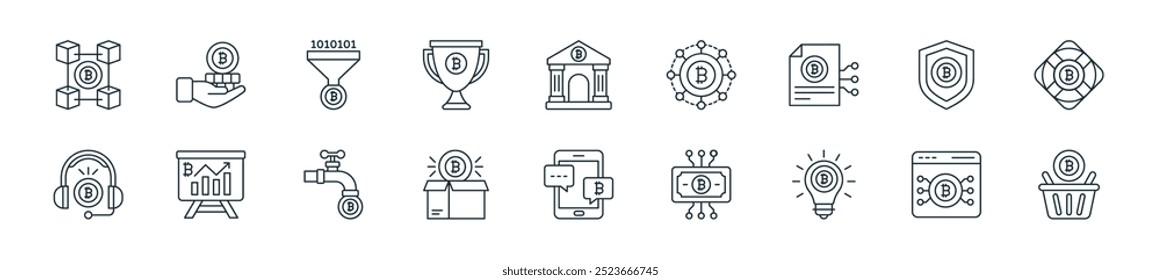 pacote de ícones de criptografia moderno. perfeito para desenhos de ui lineares com dinheiro digital vetorial, criptografia bitcoin, ideia de negócios, moeda digital, bolha de bate-papo, caixa, criptografia e mais ícones para celular