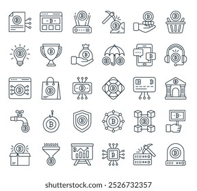 pacote de ícones de criptografia moderna. perfeito para projetos de ui lineares com nft vetor, mineração de dados, microchip, bitcoin, funil e mais ícones.