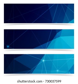 Modern crystal structure polygonal abstract card collection. Dark modernistic low poly minimalistic Footer background set. Vector illustration