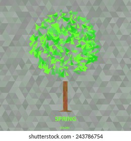 modern crystal style spring tree vector illustration on gray background