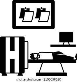 Modern CT Scan Machine Concept person monitoring during mri Vector Icon Design, Medical and Healthcare Scene Symbol, Diseases Diagnostic Sign, Doctor and Patient Characters Stock Illustration