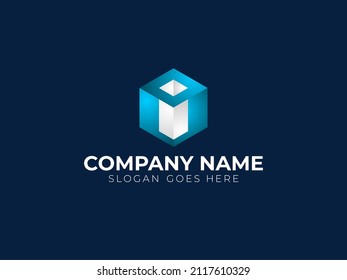 modern cube letter I logo