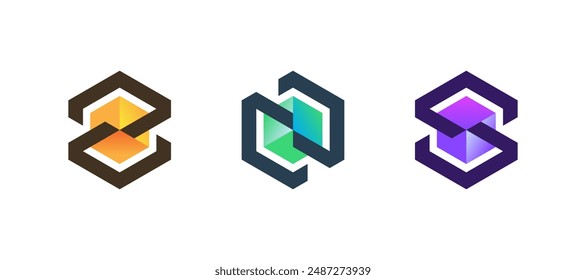 Modern cube logo icons template