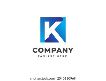 Moderne Würfelform auf Letter K Logo Design Konzept. Anfangsbuchstabe K mit quadratischer Form Logo-Design. Quadratisches geometrisches Symbol für die Unternehmensidentität. Alphabet-Vektorgrafik mit Logo