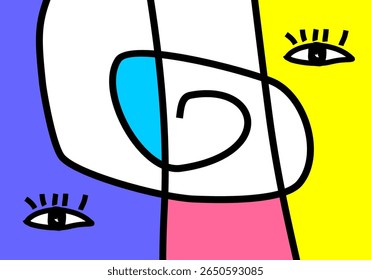 modern cubism illustration of abstract human faces merged into one composition. 
