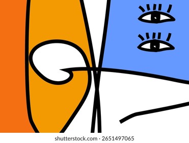 modern cubism illustration of abstract human faces merged into one composition. 