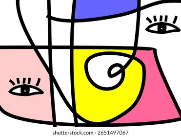 modern cubism illustration of abstract human faces merged into one composition. 