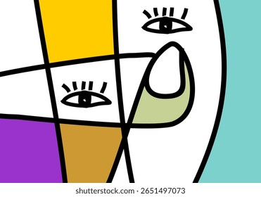 modern cubism illustration of abstract human faces merged into one composition. 