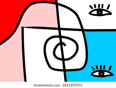 modern cubism illustration of abstract human faces merged into one composition. 