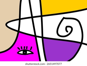 modern cubism illustration of abstract human faces merged into one composition. 