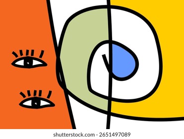 modern cubism illustration of abstract human faces merged into one composition. 
