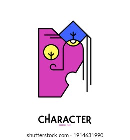 Modern cubism surreal face artwork. Crazy avatar for logo, label and emblem design. Isolated on white background