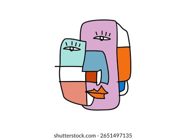 A modern cubist artwork featuring an abstract human face constructed from colorful geometric shapes.