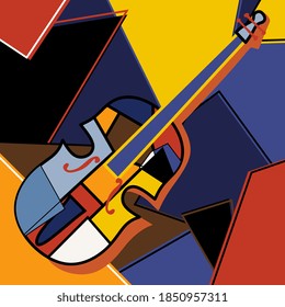 Modern cubist style handmade drawing of cello. Jazz music in retro geometric abstraction style. Classical music instrument theme. Vector art design illustration