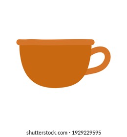 taza moderna. tazón de color con bebida. Cálida vajilla de bebida a la moda con asa. icono dibujado a mano. ilustración de elemento vector plano.