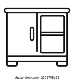Modern cupboard with doors and shelves is standing on the floor, furniture for home interior