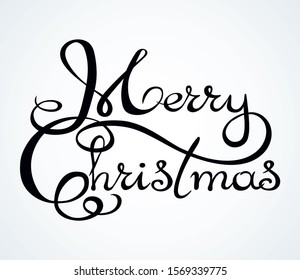 Modern curl cursive day script write title decor flat element paper backdrop. Line black ink brush pen paint winter new year logo icon emblem stamp sketch in retro artist doodle print cartoon style