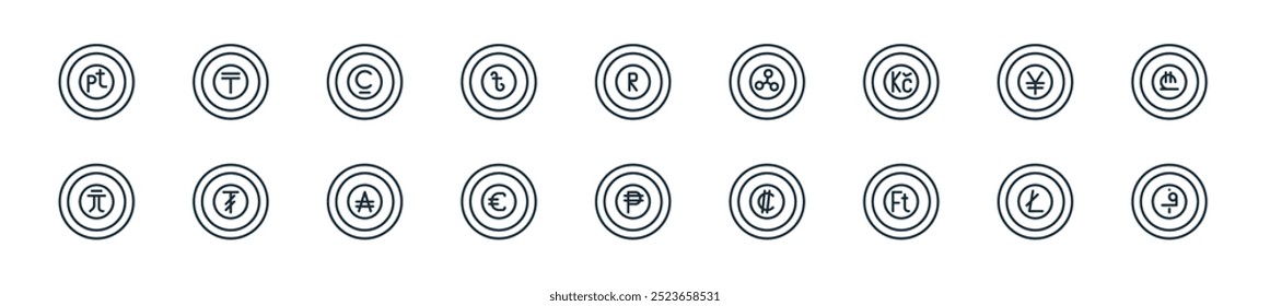 Perfecto para diseños de interfaz de usuario lineal con Vector SOM, , Forint, Colon, Filipina, Euro, Dólar Australiano y más iconos para App móviles y de Web.