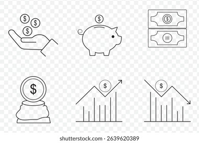Modern currency and money icon pack. perfect for linear ui designs featuring vector money card, digital currency, money exchange, wallet, exchange, payment and more icons for mobile and web apps.
