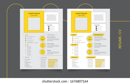 Modern curriculum vitae, Business layout vector infographic - yellow and white resume/ cv template