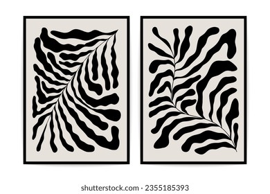 Modern curve floral forms. Abstract botanical shapes, nature elements and floristic composition, contemporary art print. Vector poster set