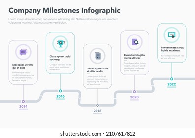 Modern curved road map timeline with five colorful pointers. Easy to use for your website or presentation.