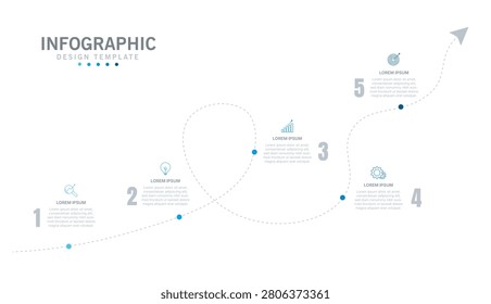 Modern Curved Roadmap Infographic Template with Five Step Business Process Timeline and Growth Journey Design