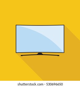 Modern curved TV icon in flat style. LED smart TV symbol isolated on yellow background. Vector eps8 illustration.