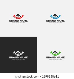Modern Curvy Repair House logo. Tools. Roof repair logo. Repairs house sign. Home improvement icon. House Logo Template Design Vector, Emblem, Design Concept, Creative Symbol. Construction Logo.
