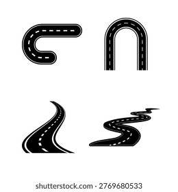 Modern Curvy Road and Highway Path Illustrations for Transportation and Travel Concepts isolated on White Background