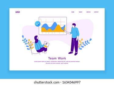Modern custom illustration concept of man and women working together as a team for website and mobile website. landing page template