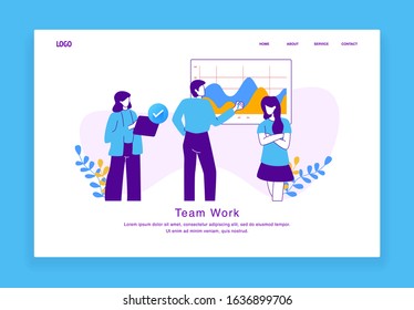 Modern custom illustration concept of man and women working together as a team for website and mobile website. landing page template