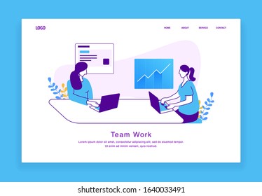 Modern custom illustration concept of women working together as a team for website and mobile website. landing page template