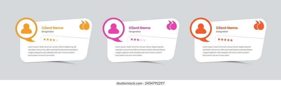 Testimonio de comentarios de clientes modernos y plantilla de reseñas de clientes con calificaciones de estrellas