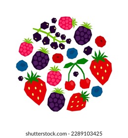 Modern cut out berries composed in circle shape. Bio garden crop. Organic harvest collection.
