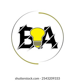 Modern cut style BA letter vector logo design with bulb. Technology concept style logo design.