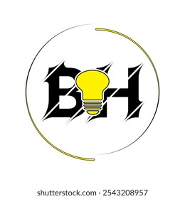 Modern cut style BH letter vector logo design with bulb. Technology concept style logo design.