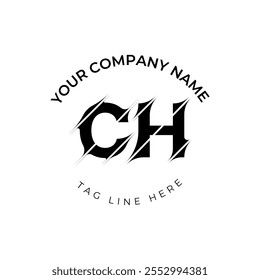 Modern cut style CH letter vector logo design
