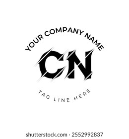 Modern cut style CN letter vector logo design
