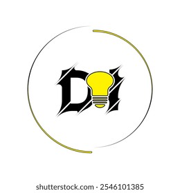 Modern cut style DI letter vector logo design with bulb. Technology concept style logo design.
