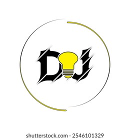 Moderne cut stijl DJ letter vector logo ontwerp met lamp. Ontwerp van het logo in de stijl van het technologieconcept.
