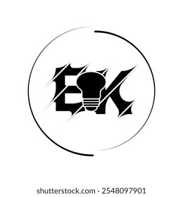 Modern cut style EK letter vector logo design with bulb. Technology concept style logo design.
