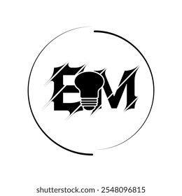 Modern cut style EM letter vector logo design with bulb. Technology concept style logo design.
