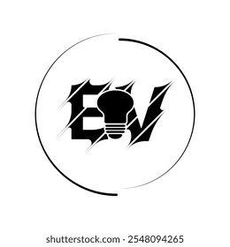 Modern cut style EV letter vector logo design with bulb. Technology concept style logo design.
