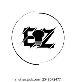 Diseño moderno del logotipo del Vector de la letra de EZ del estilo del corte con la bombilla. Diseño de logotipo de estilo de concepto de Tecnología.
