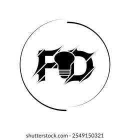 Diseño moderno del logotipo del Vector de la letra de FD del estilo del corte con la bombilla. Diseño de logotipo de estilo de concepto de Tecnología.