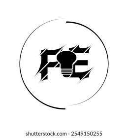 Modern cut style FE letter vector logo design with bulb. Technology concept style logo design.