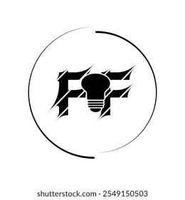 Diseño moderno del logotipo del Vector de la letra FF del estilo del corte con la bombilla. Diseño de logotipo de estilo de concepto de Tecnología.