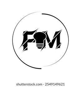 Modern cut style FM letter vector logo design with bulb. Technology concept style logo design.